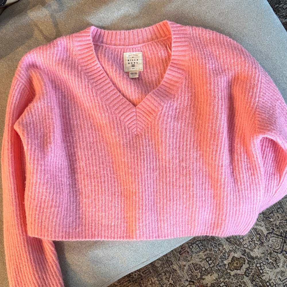 Billabong Women’s No Where Else Crop Pink V-Neck Sweater size Small